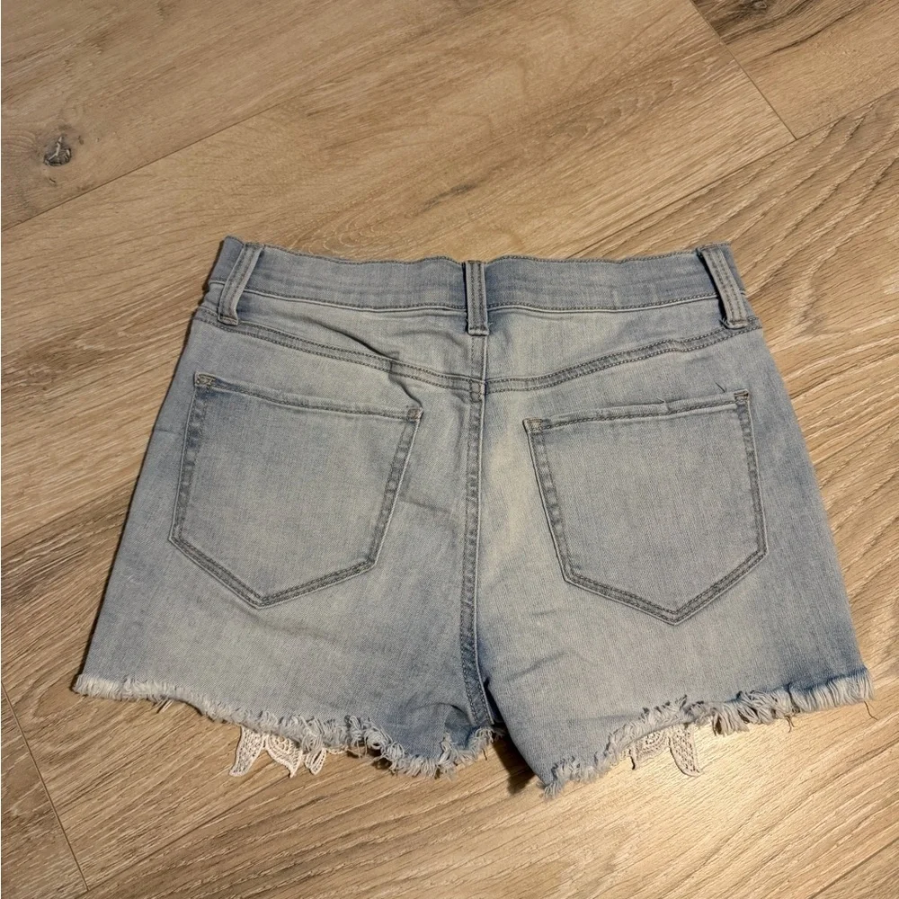 Mudd Light Blue Distressed‎ Jean Shorts with Lace
